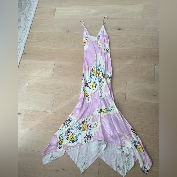 Tory Burch Pink Porcelain Satin Bias Cut Floral Printed Dress in size 6 - Picture 3 of 6